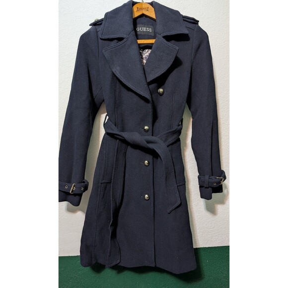 Guess Wool Blend Trench Coat Belted Military Inspired Women's Size S Small (A24) - Picture 1 of 5